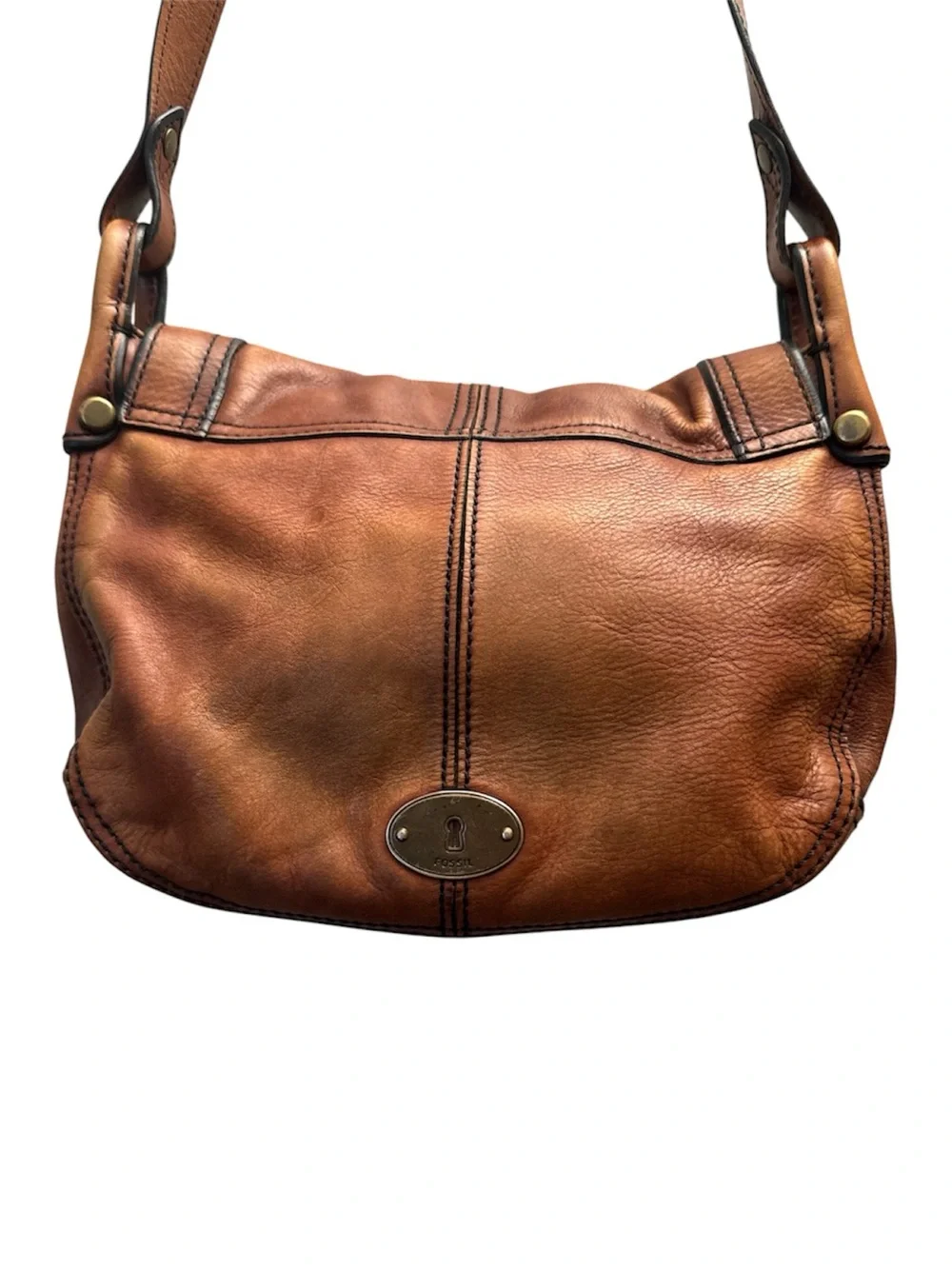 Fossil Cognac Leather Saddle Crossbody with Turn-Lock - Picture 5 of 10